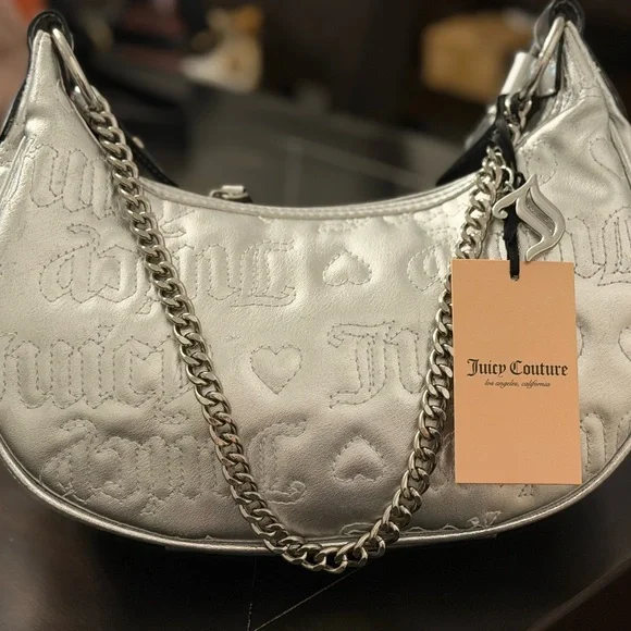 Juicy Couture Metallic Silver Chain-Handle Shoulder Bag - Picture 1 of 4